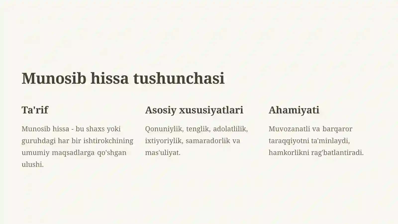 Munosib hissa - Taqdimot 3
