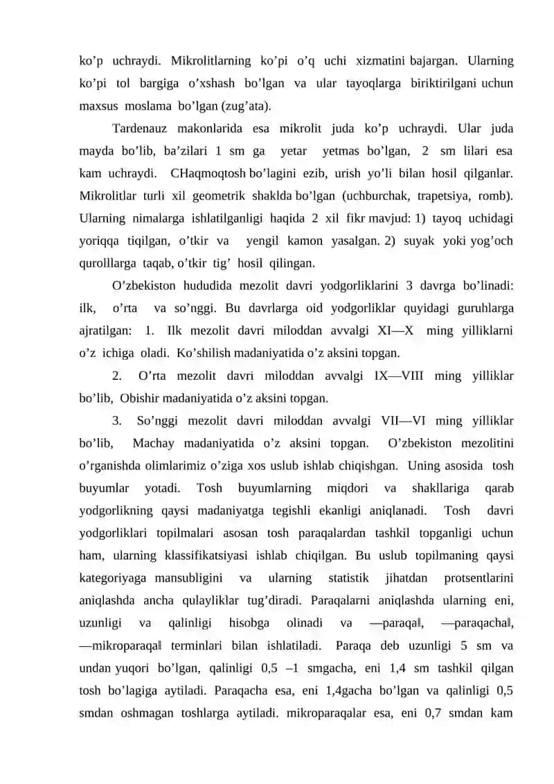 Mezolit davri xo’jaligi va moddiy madaniyati 3