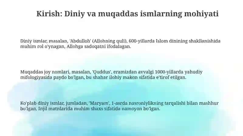 Diniy va muqaddas nomlarning kelib chiqishi 3
