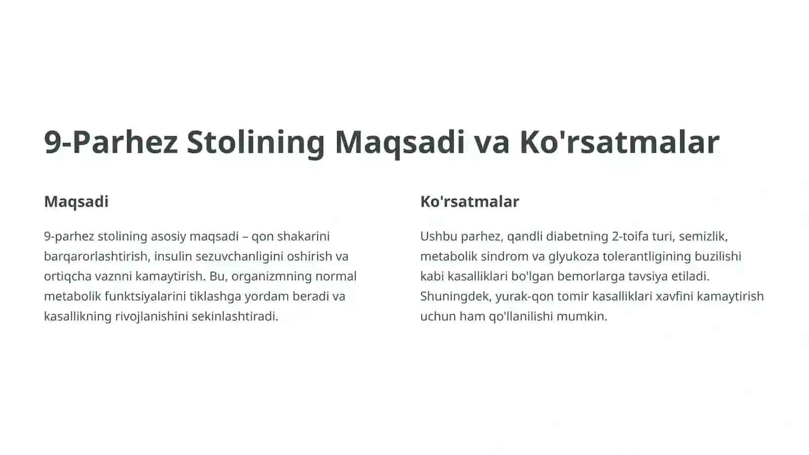 9-Parhez Stoli: Sog'lom Hayot Sari Yo'l 3