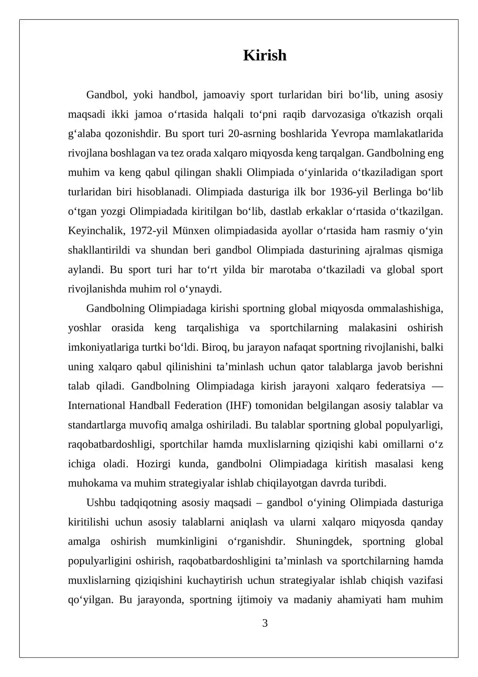 GANDBOL O'YININING OLIMPIADA O'YINLARI DASTURIGA KIRITILISHI 3