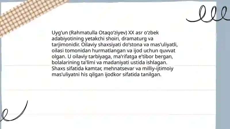 Uygʻun ( Rahmatulla Otaqoʻziyev) hayoti, ijodi va sheʼrlari 3
