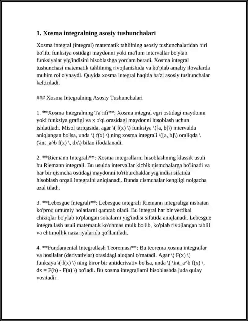 XOSMAS INTEGRALLAR.CHEKSIZ ORALIQ BOʻYICHA XOSMAS INTEGRAL 3