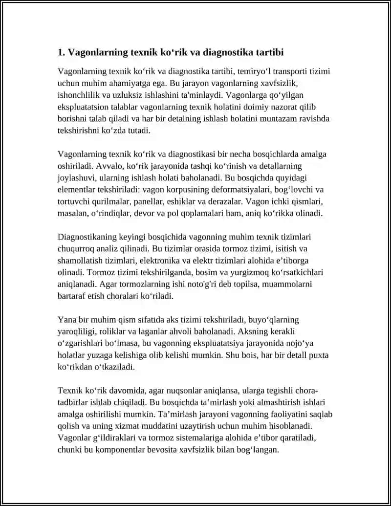 VAGONLARGA QO‘YILGAN EKSPLUATATSION TALABLAR 3