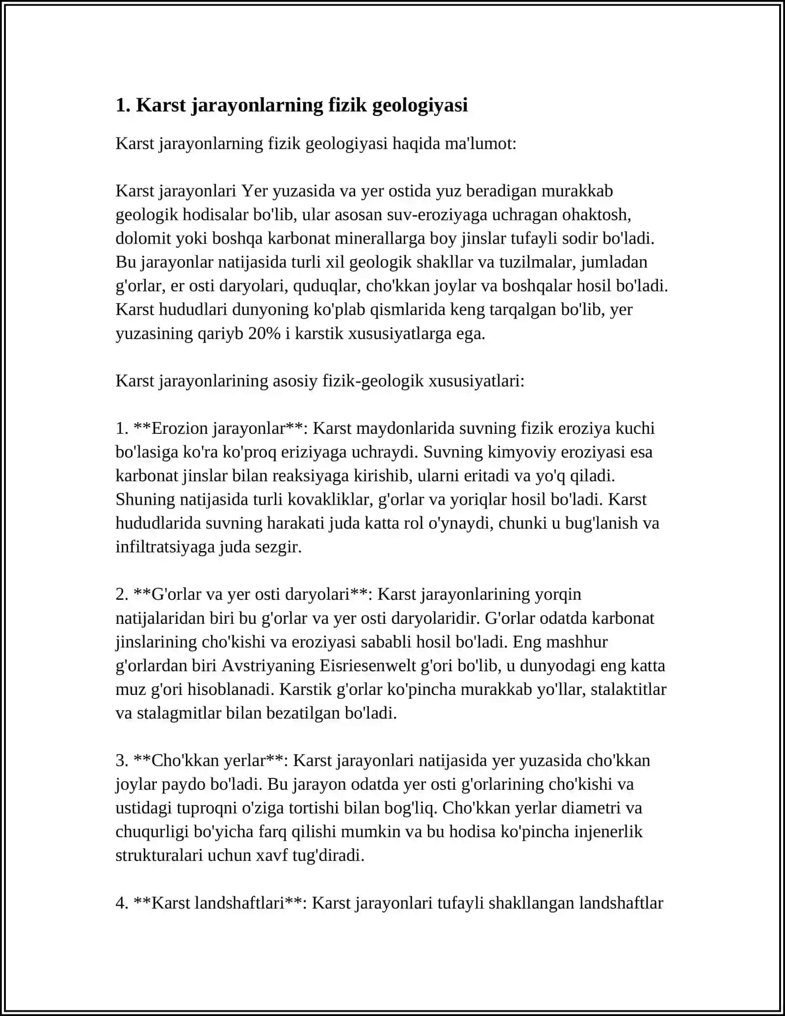 KARST JARAYONLAR VA KARST RELEFIGA TA'RIF BERISH 3