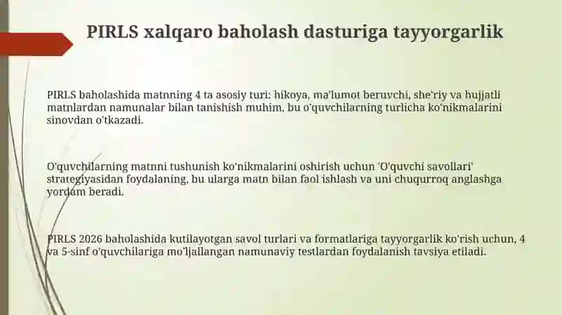 PIRLS baholash dasturiga tayyorlash 3