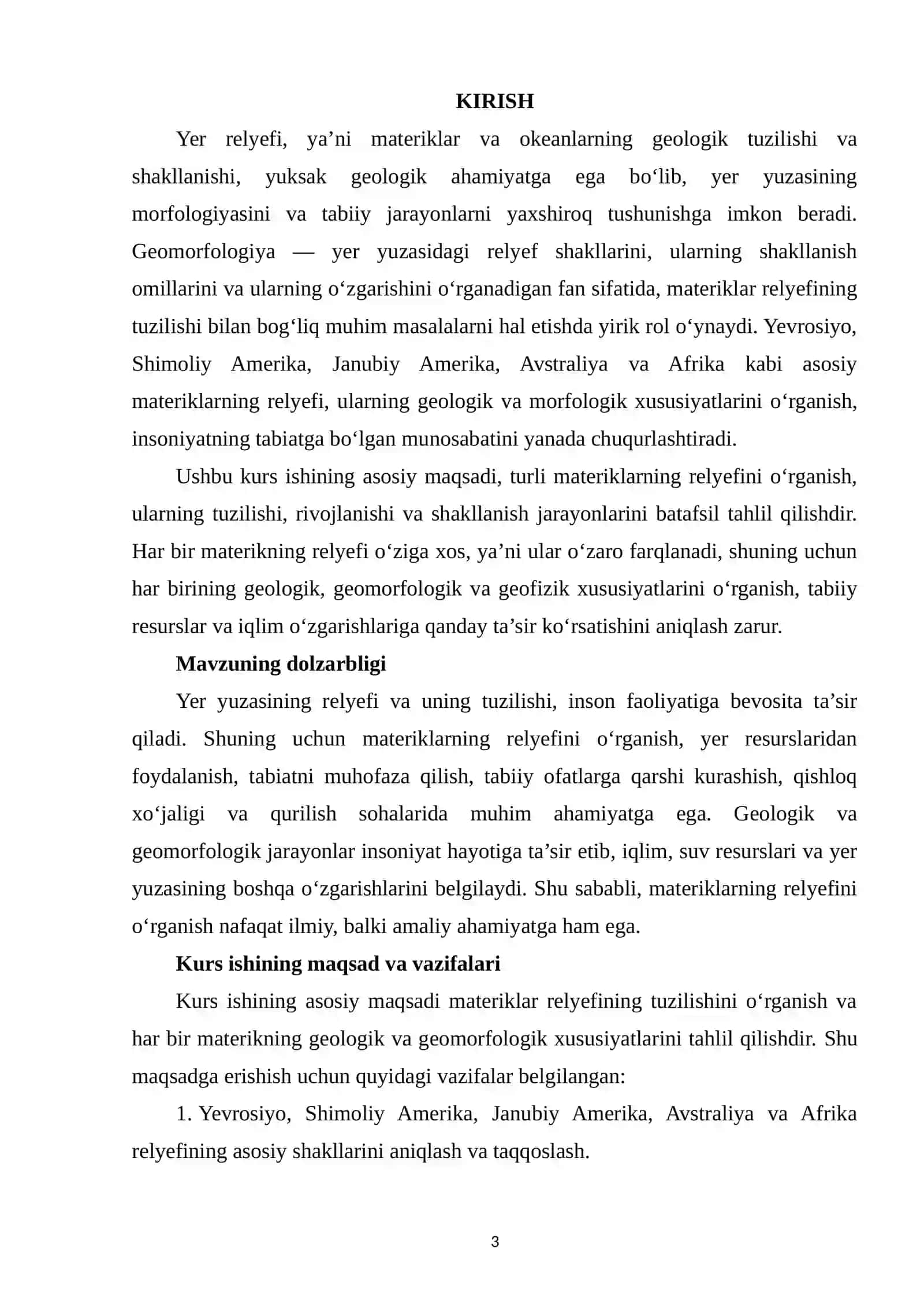 MATERIKLAR RELYEFI TUZILISHI.KURS ISHI. 3