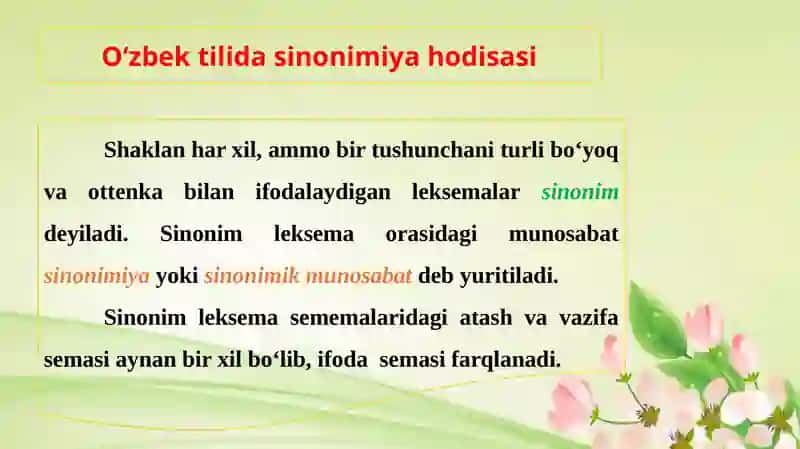 HOZIRGI O‘ZBEK ADABIY TILIDA LEKSIK-SEMANTIK MUNOSABAT 3