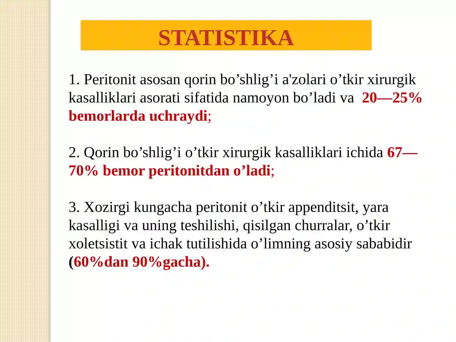 Peritonit. Birlamchi va ikkilamchi peritonitlar 3