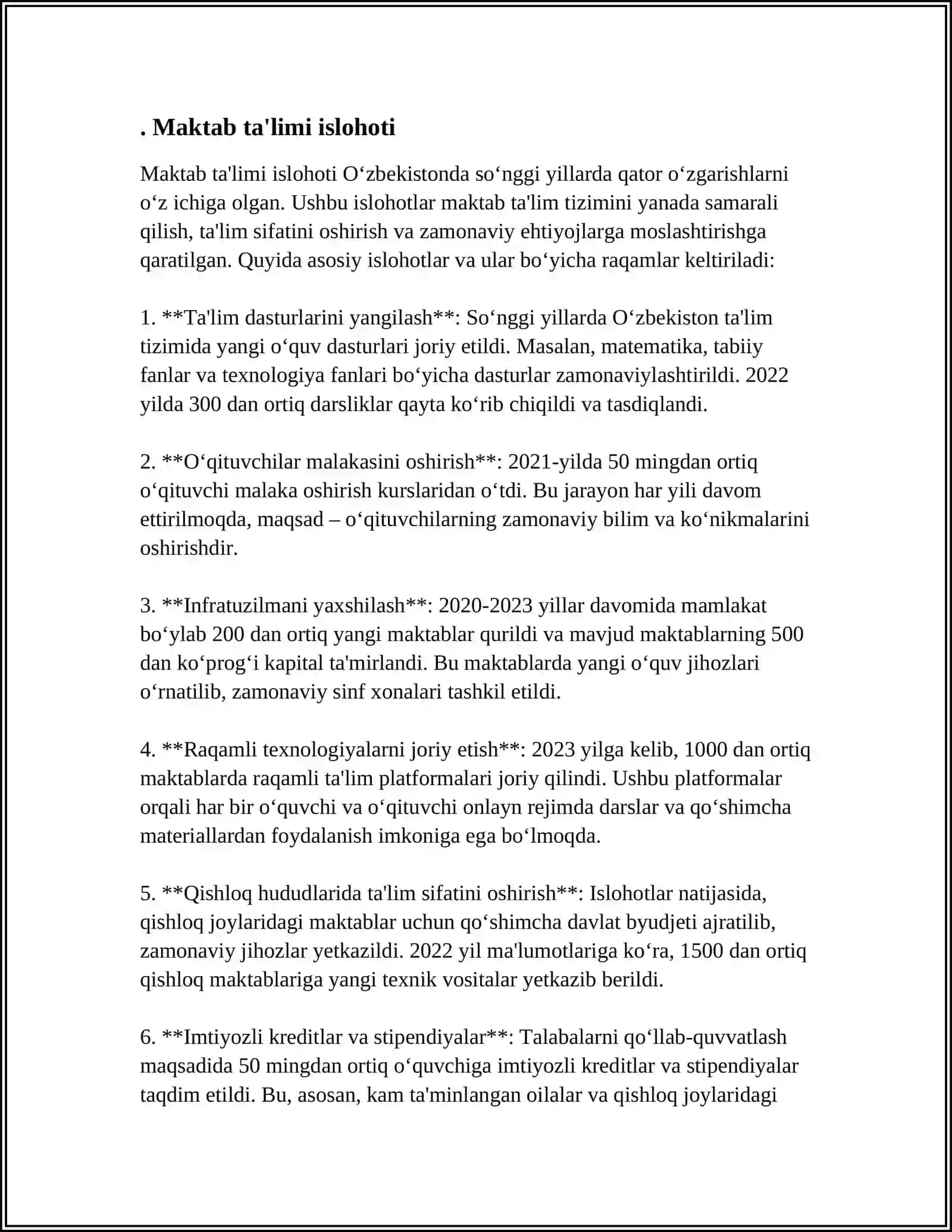 O'ZBEKISTON RESPUBLIKASI TA‘LIM SOHASIDA AMALGA OSHIRILGAN ISLOHOTLAR 3