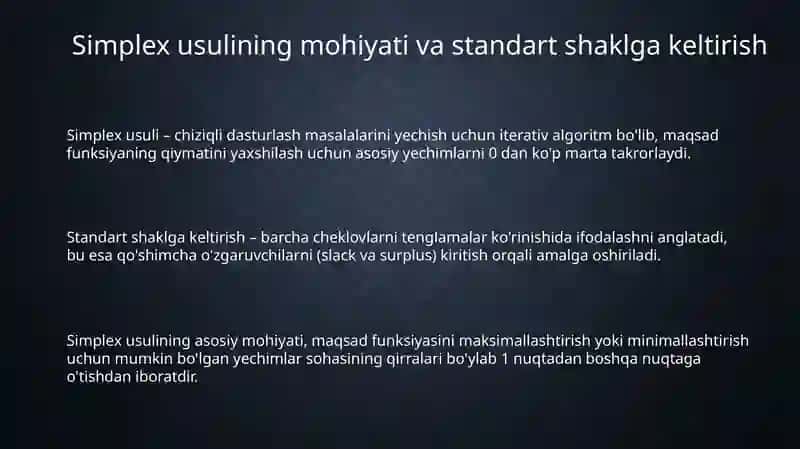 Simleks usulida optimal yechimni aniqlash 3
