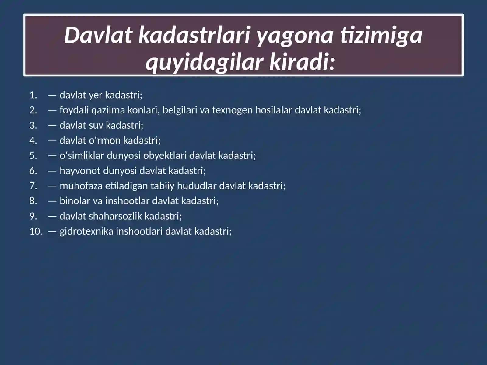 DAVLAT KADASTRLARI ASOSLARI 3