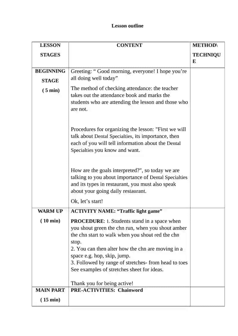 Dental Specialties and Terminology Lesson Plan 3