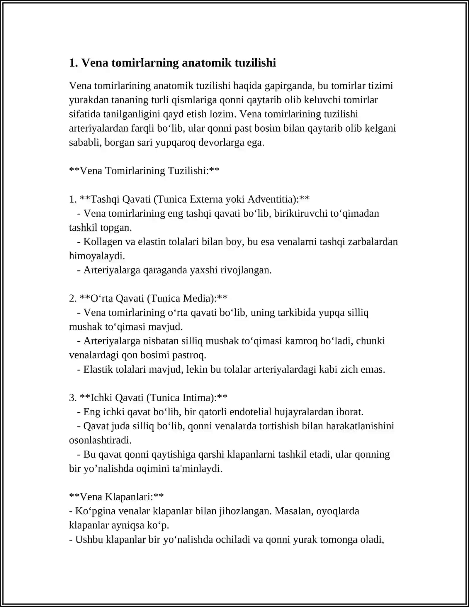 Vena Tomirlarining Tuzilishi 3