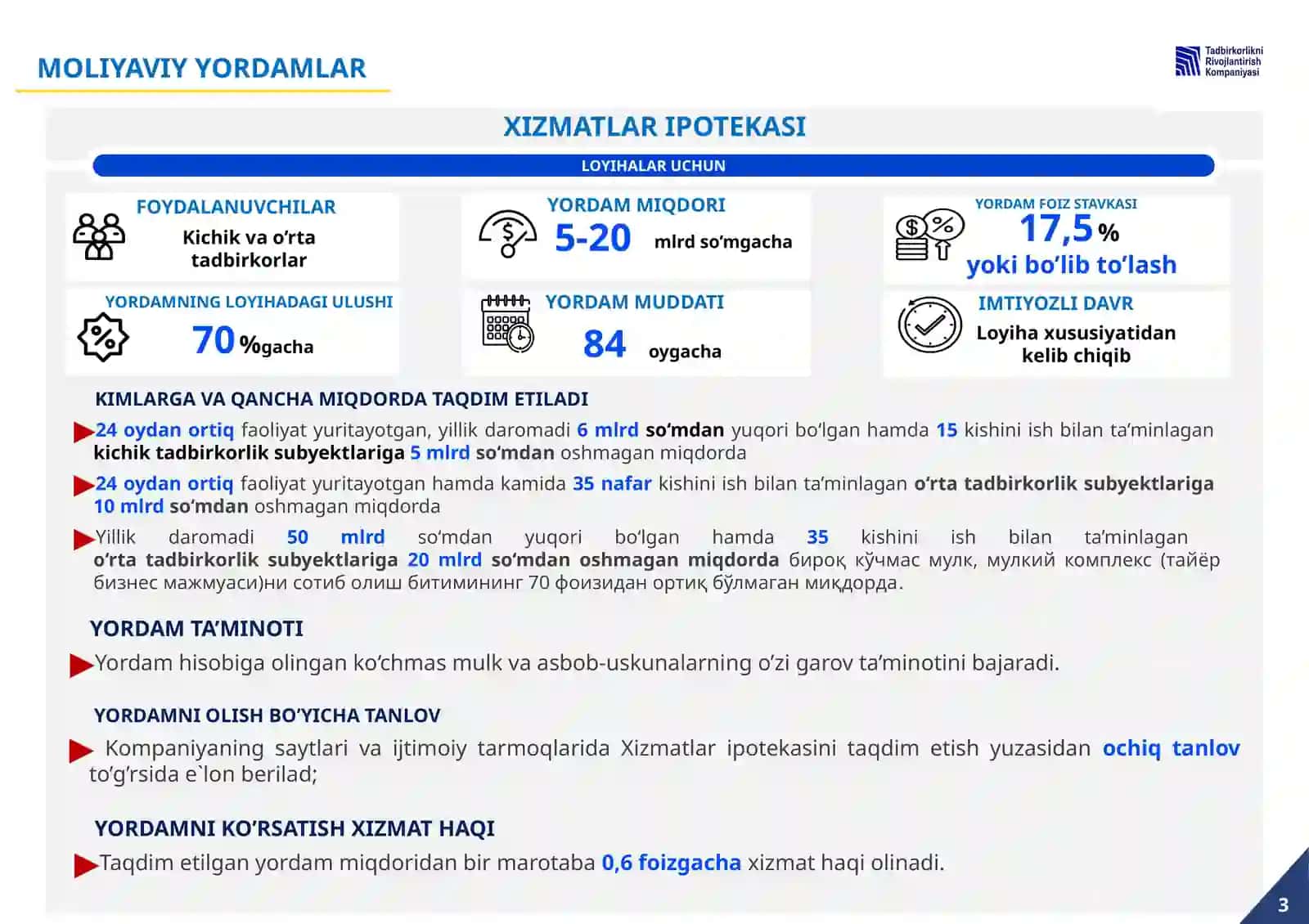 TAQDIM ETILADIGAN MOLIYAVIY YORDAMLAR 3