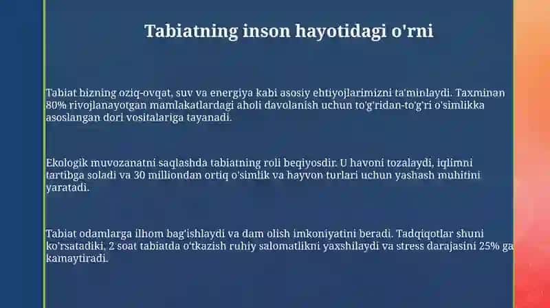 Tabiatning inson hayotidagi ro'li 3