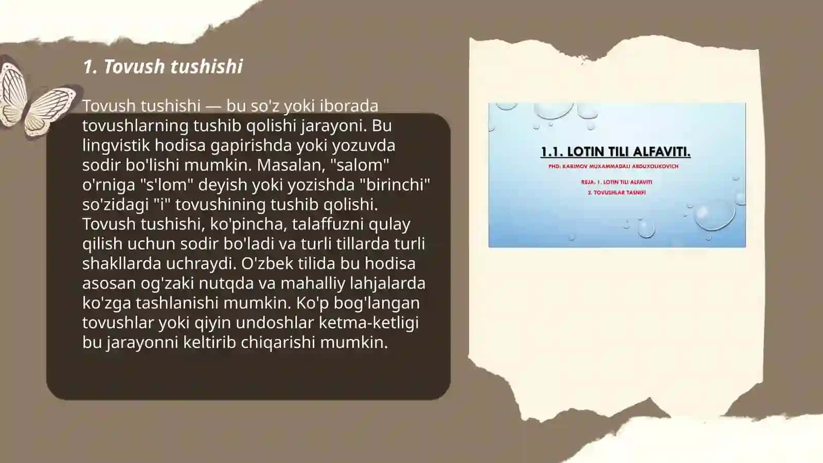 Fonotik hodisalar.Tovush tushishi 3