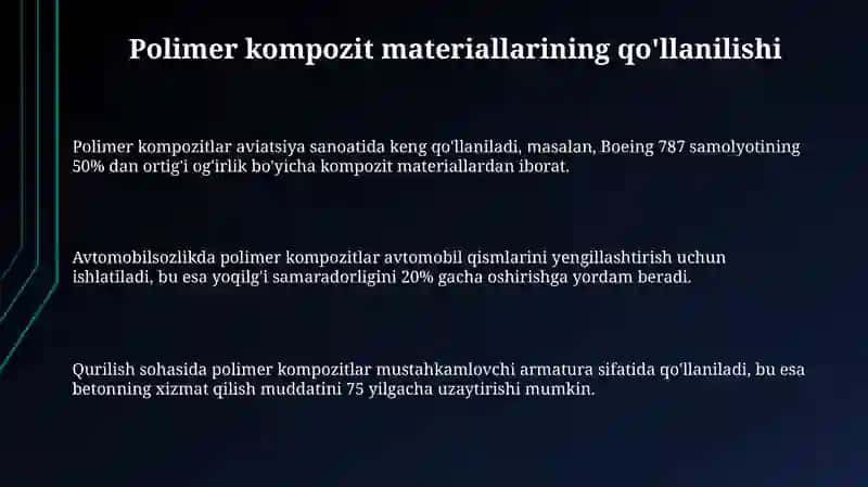 Polimer kompozit materiallarining qo'llanilishi 3
