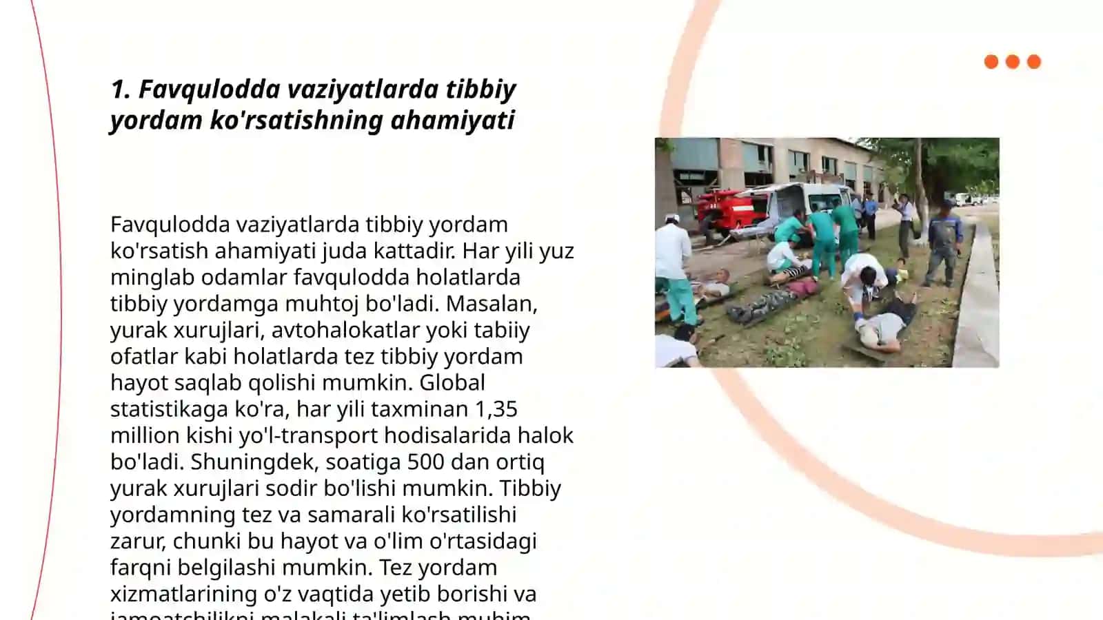 Favqulodda vaziyatlardagi jabrlanish o'choqlarida tibbiy yordam koʻrsatishni tashkil etish 3