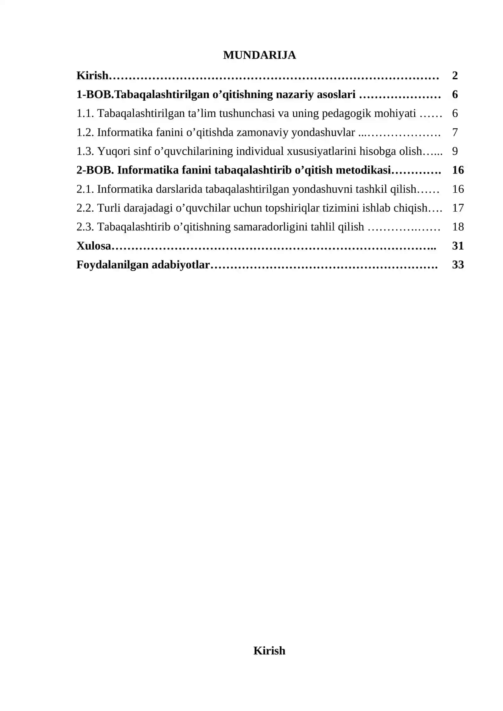Umumiy ta’lim maktablarining yuqori sinflarida informatika fanini tabaqalashtirilgan holda o’qitish kurs ishi 3