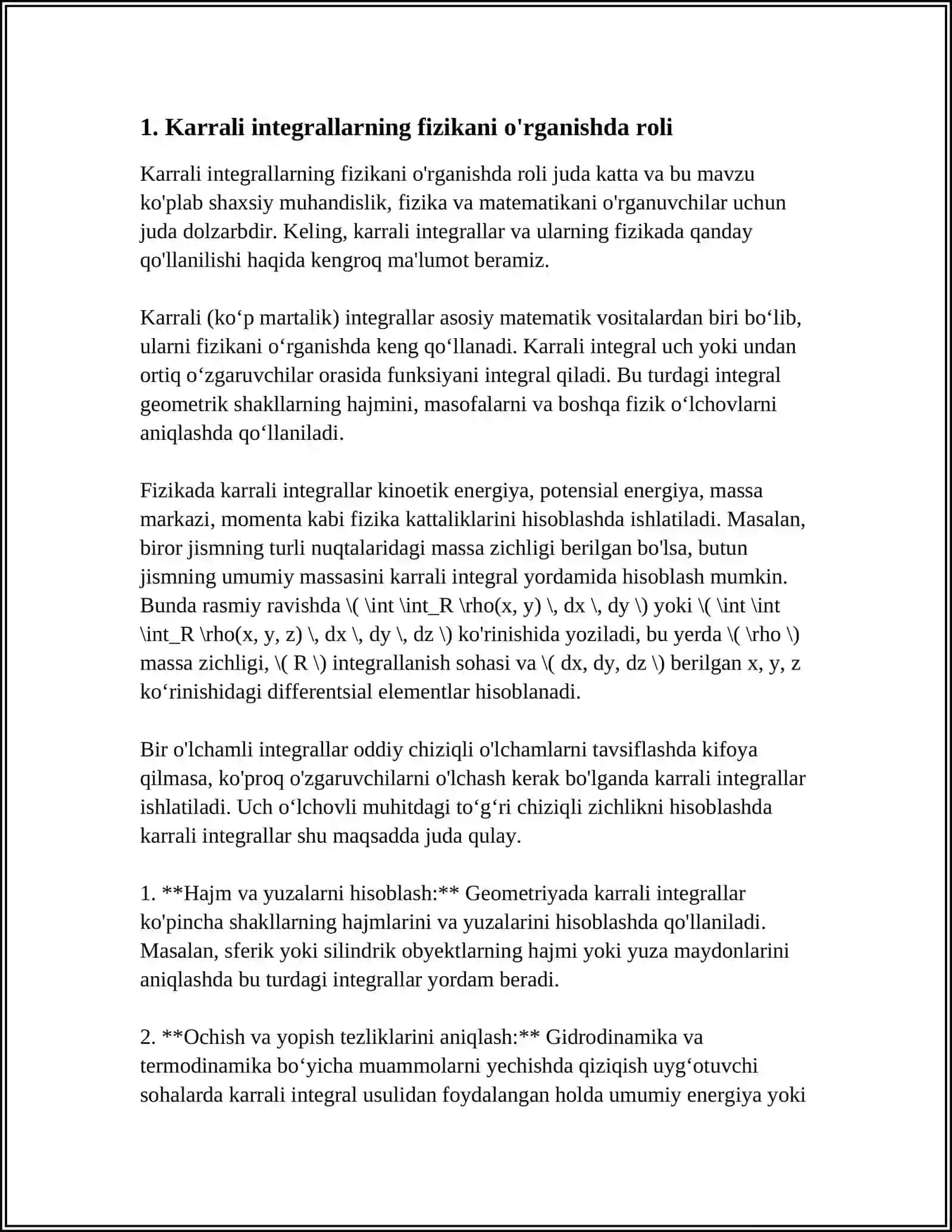 KARRALI INTEGRALLARNING FIZIKADAGI TATBIQLARI 3