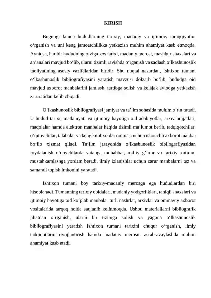 Ishtixon tumanining  o’lkashunoslik bibliografiyasini yaratish 3