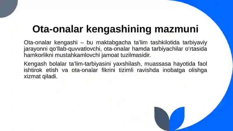 MAKTABGACHA TA’LIM TASHKILOTIDA OTA ONALAR KENGASHINI TASHKIL ETISH 3