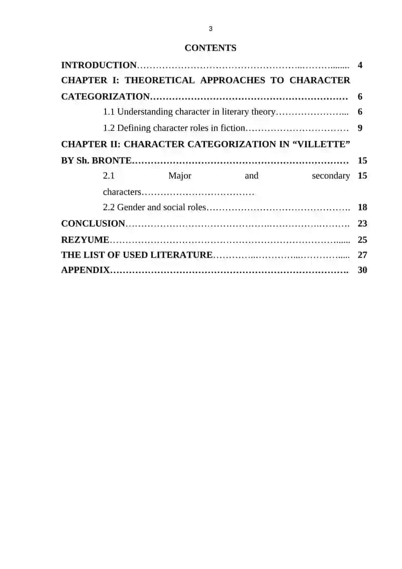 "Category of character in Sh. Bronte’s novel "Villette" 3