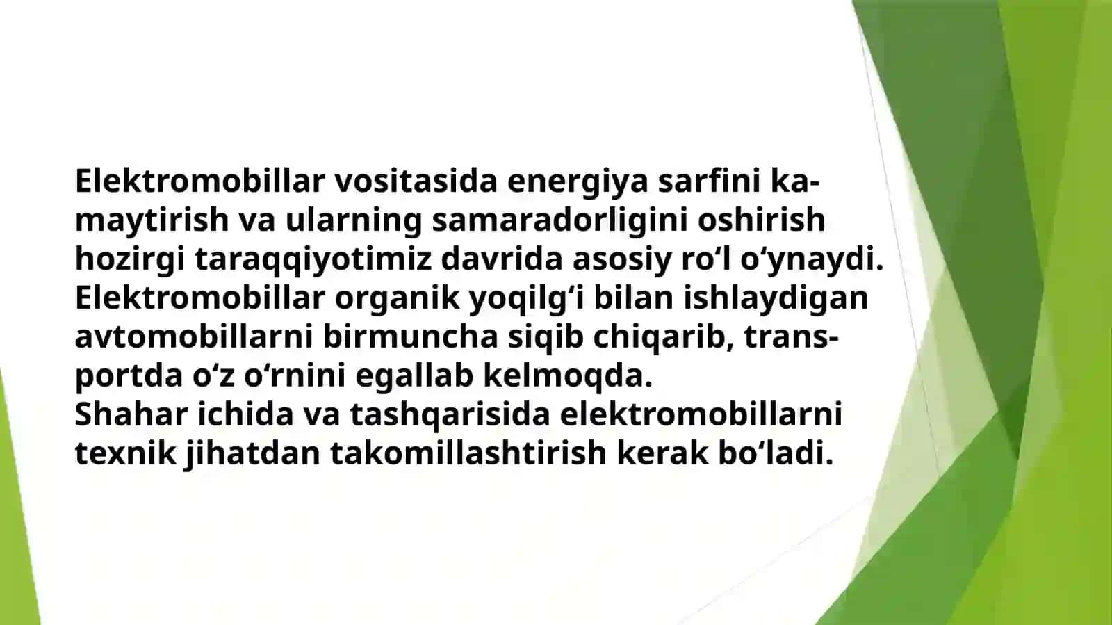 Elektromobillar vositasida energiya sarfini kamaytirish 3