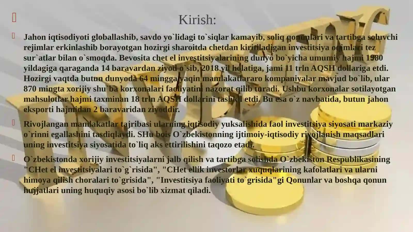 O’zbekiston iqtisodiyotida investitsiyalarning ahamiyati 3