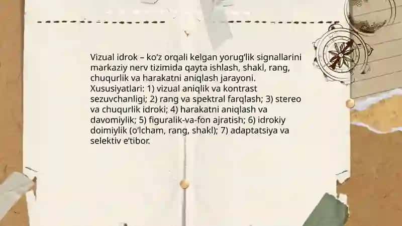 Idrok shakllari, qonuniyatlari va mexanizmlari: Azamova Mubina 3