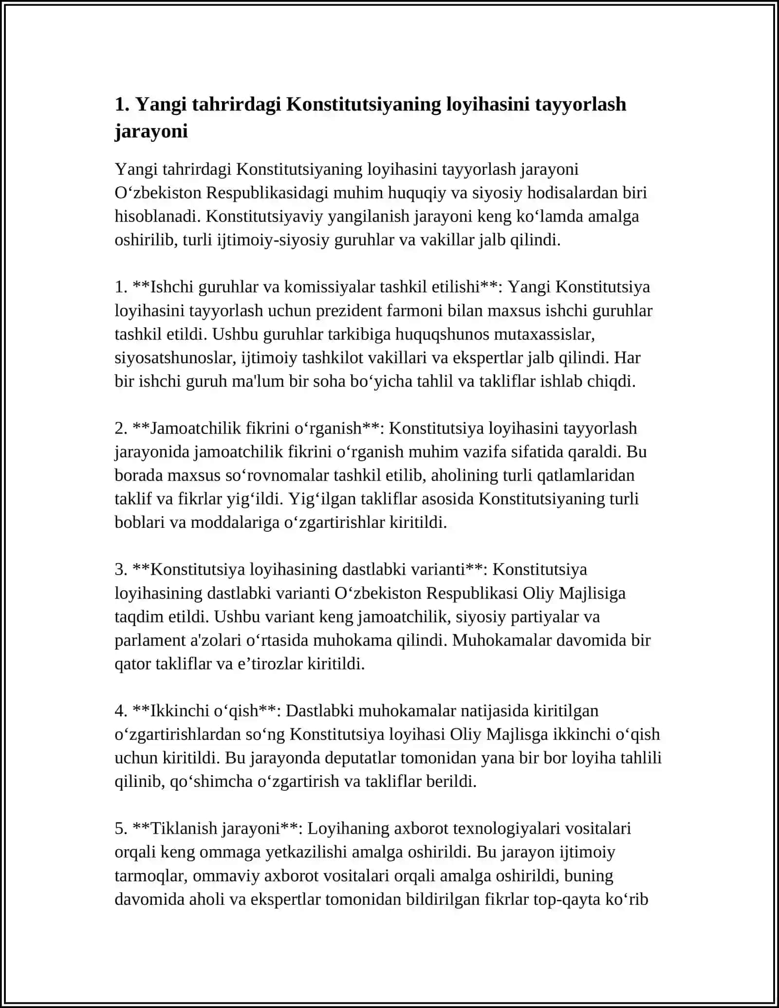 Yangi tahrirdagi Konstitutsiyaning Qabul Qilinish Bosqichlari va Zarurati 3
