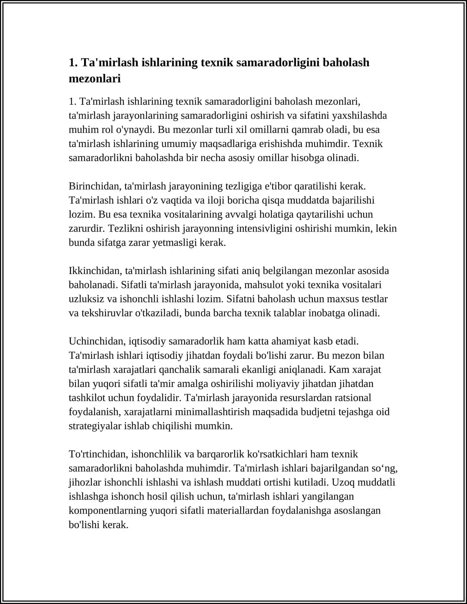 TAMIRLASH ISHLARINING TEXNIK SAMARADORLIGINI BAHOLASH 3