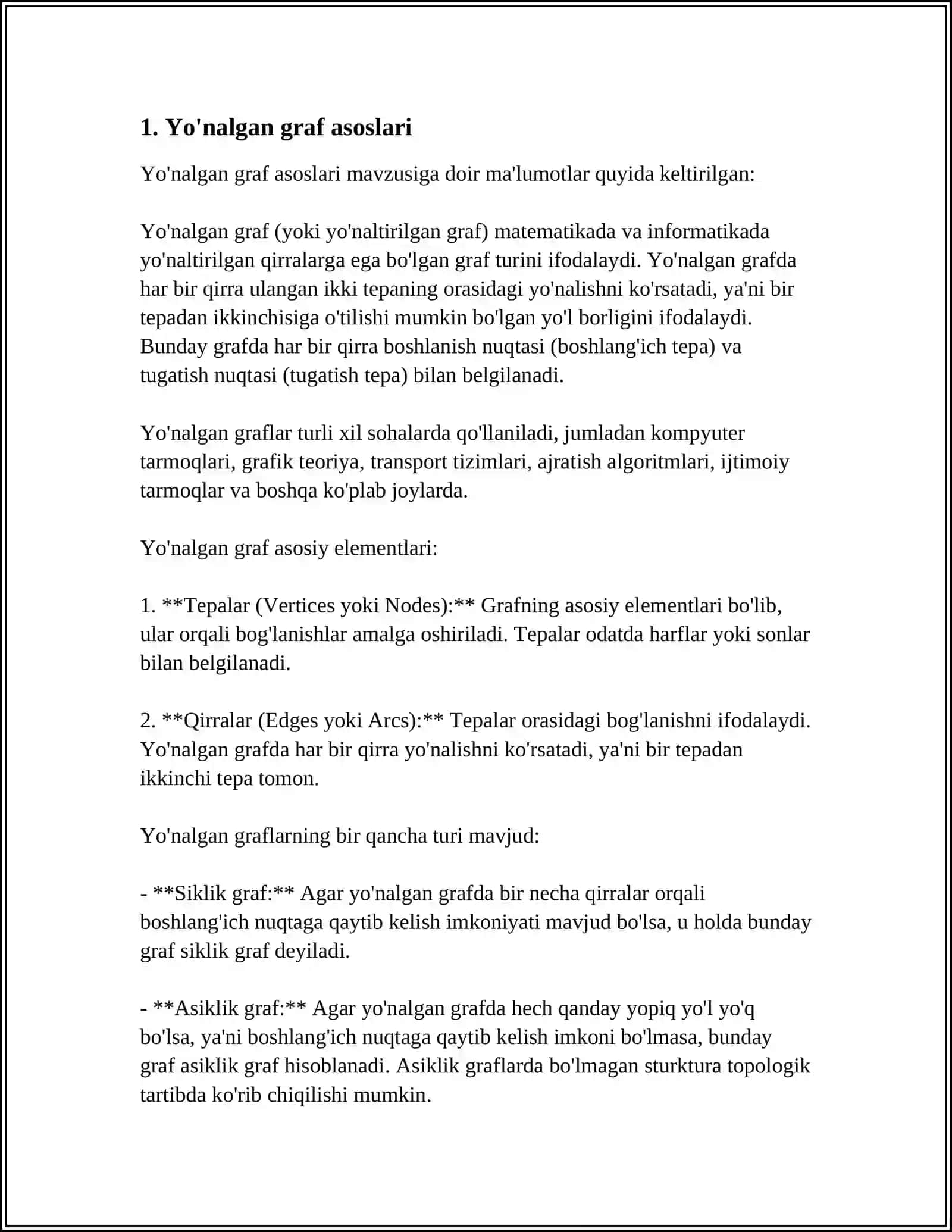 Yo'nalgan graf asoslari 3