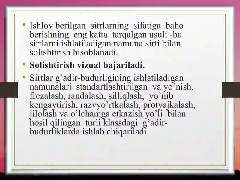 Detallarning yuza tekisligini soat tipidagi indikator yordamida aniqlash 3