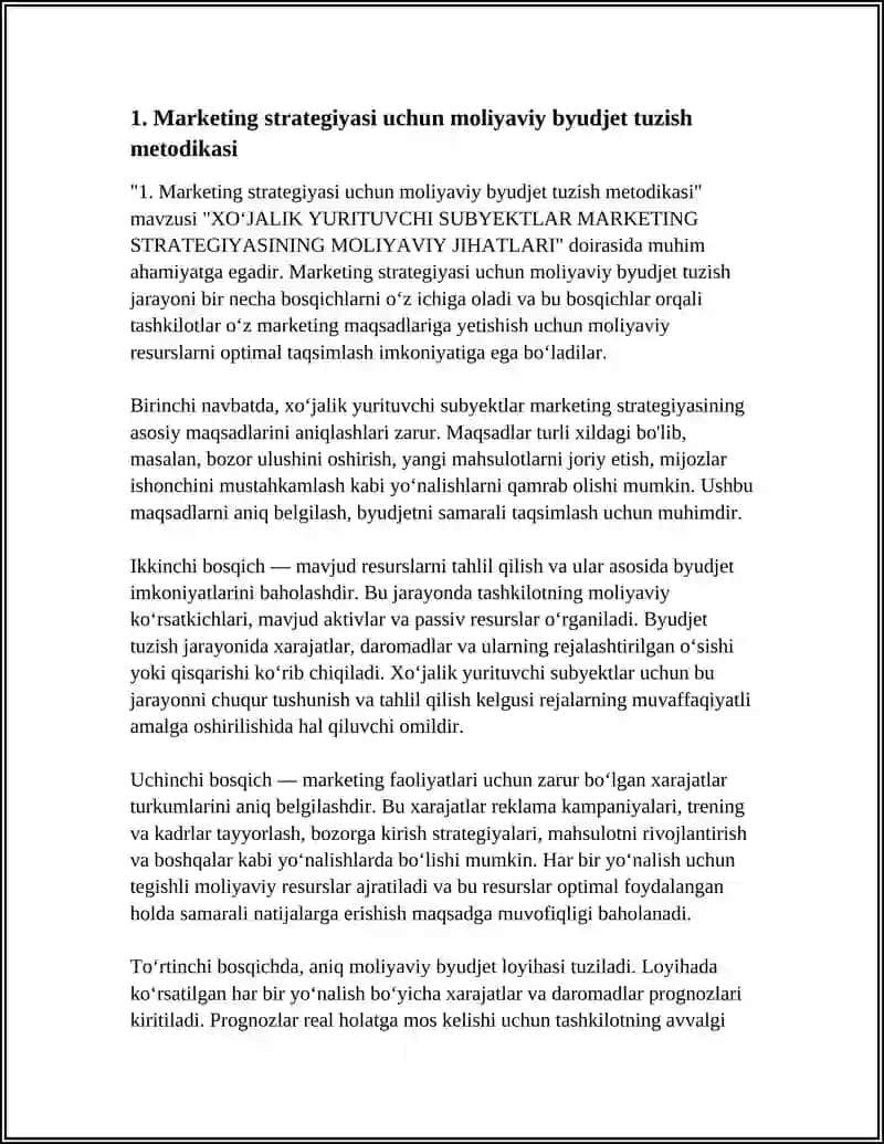 XO‘JALIK YURITUVCHI SUBYEKTLAR MARKETING STRATEGIYASINING MOLIYAVIY JIHATLARI 3