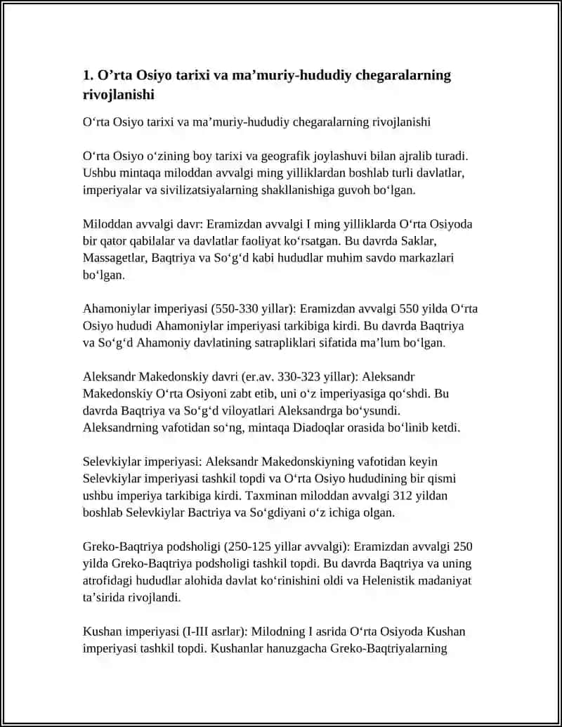 Oʻrta Osiyo Tarixi va Ma’muriy-Hududiy Chegaralarning Rivojlanishi 3