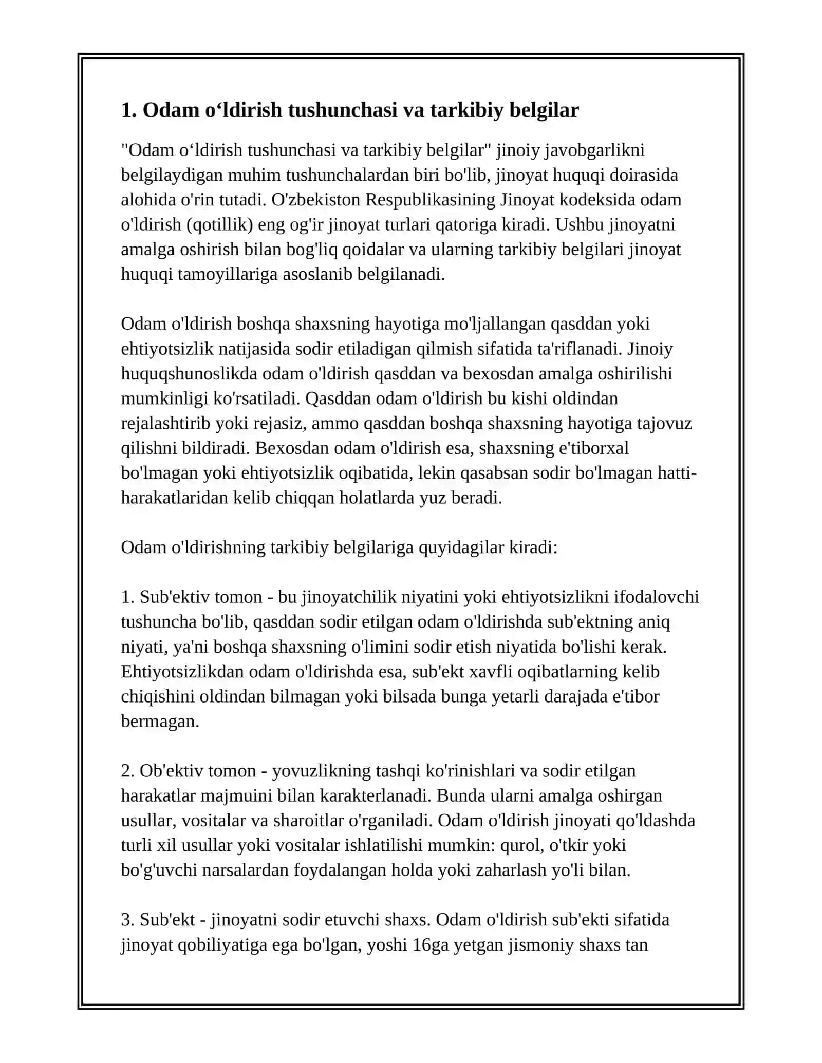 JINOYAT KODEKSI ODAM O'LDIRISH 3