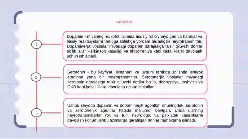 Dopamin va dopaminergik vositalar, Serotonin va serotoninergik vositalar 3