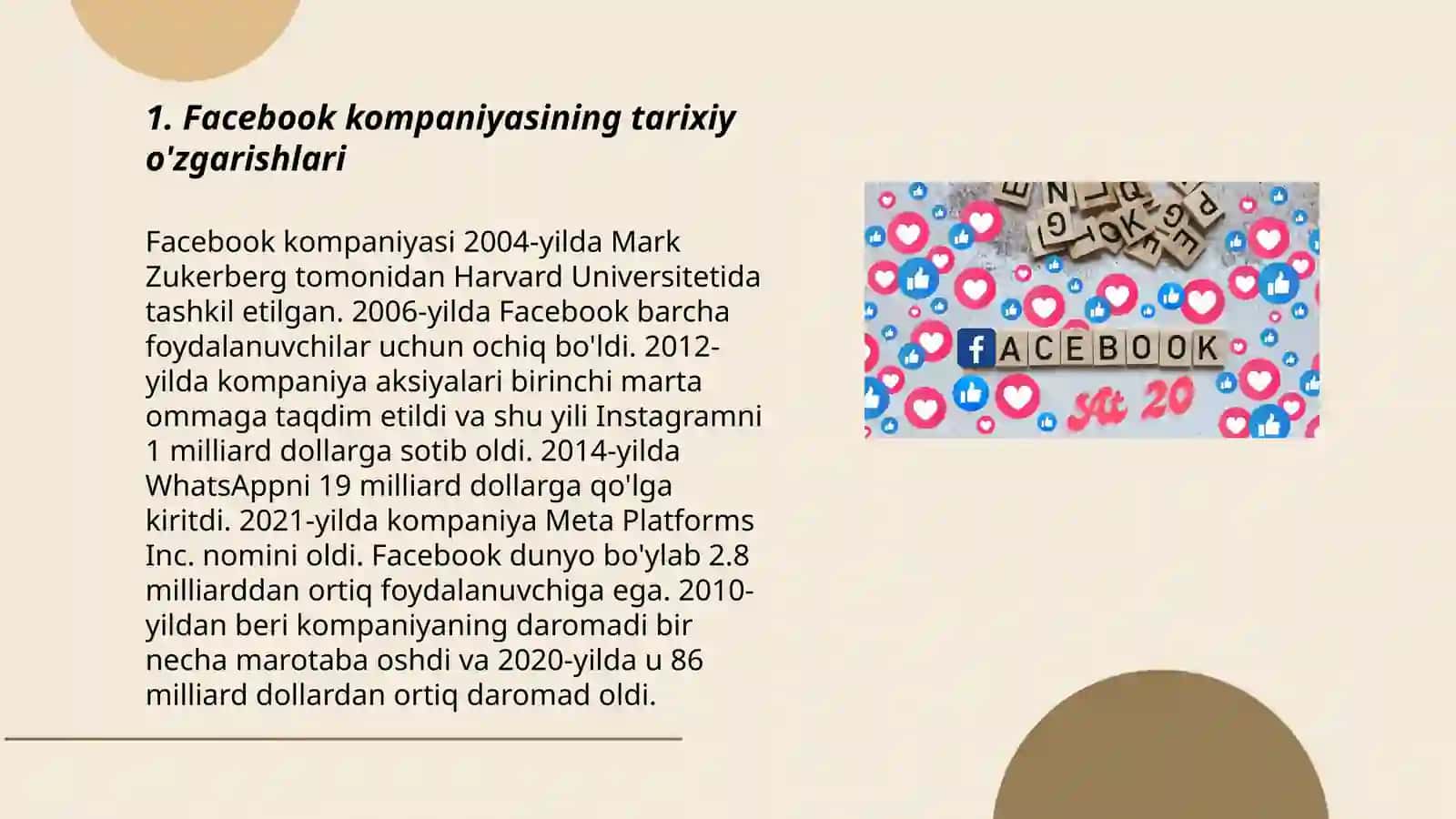 Facebook kompaniyasining tarixiy o'zgarishlari 3