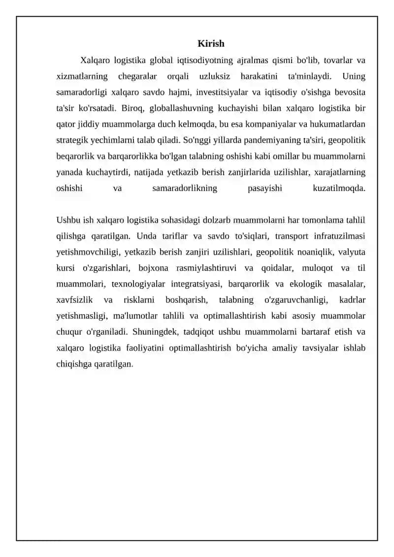 Xalqaro logistika muammolari 3