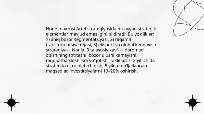 Artel kompaniyasining strategiyasi 3