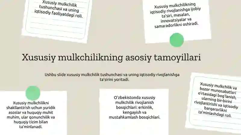 Xususiy mulkchilikning shakllanishi. Oʻzbekistonda bozor munosabatlarining shakllanishi 3
