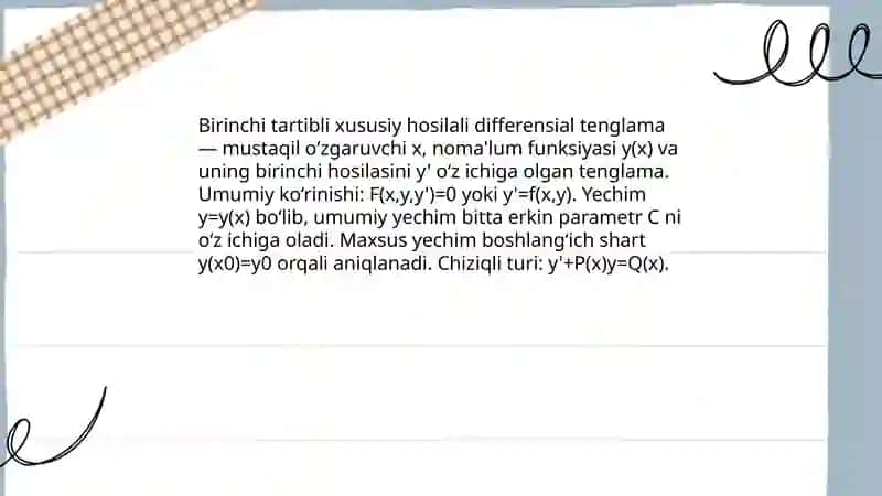 Xususiy hosilali birinchi tartibli differensial tenglamalar 3