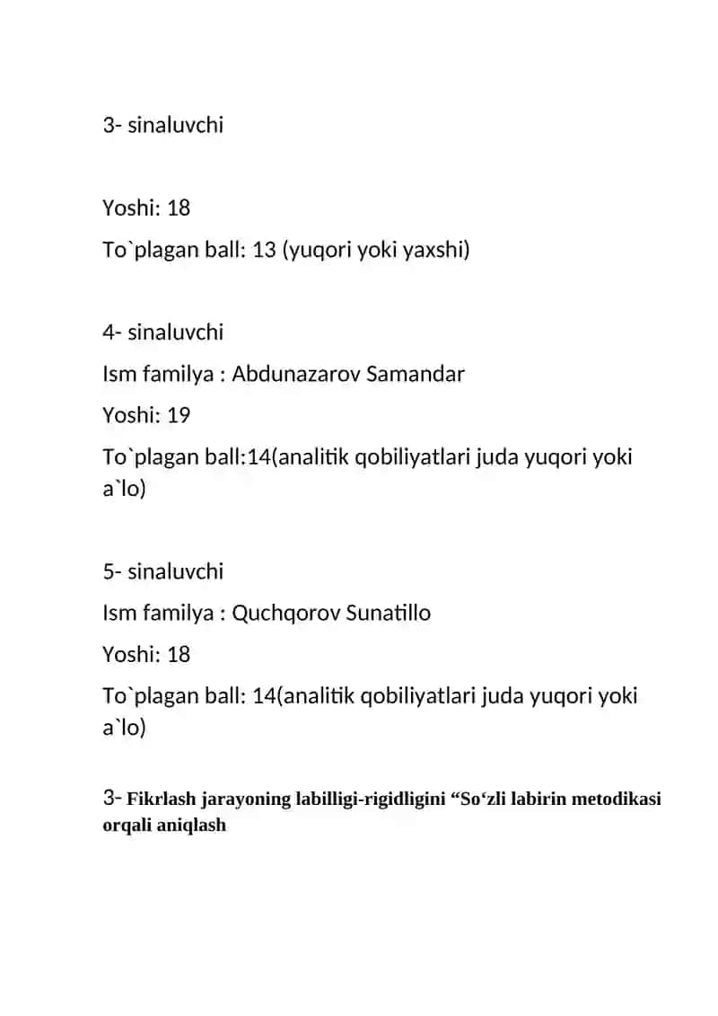 Fikrlash jarayoning labilligi-rigidligini “So‘zli labirin metodikasi orqali aniqlash 3