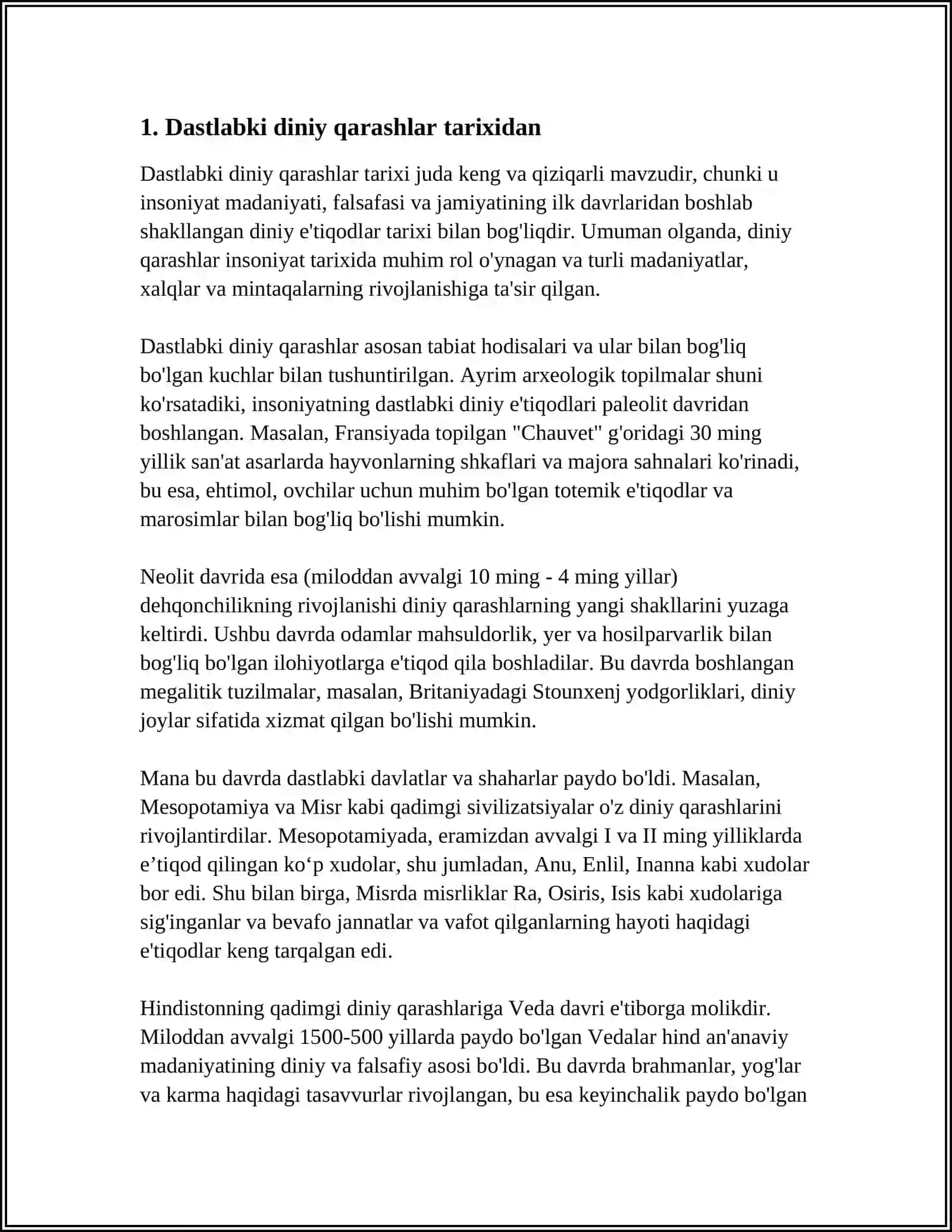 MUSTAQIL ISH Mavzu: DASTLABKI DINIY QARASHLAR 3