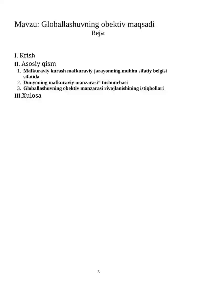 Globallashuvning obektiv maqsadi 3