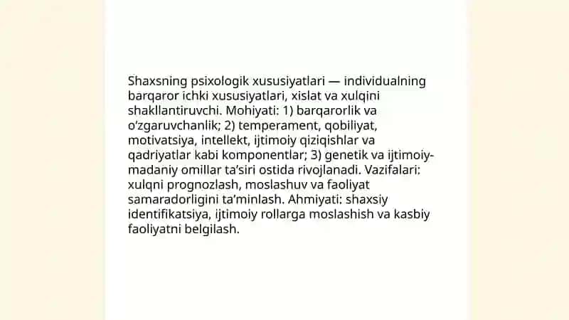 Shaxsning psixologik xususiyatlari. Xarakter 3