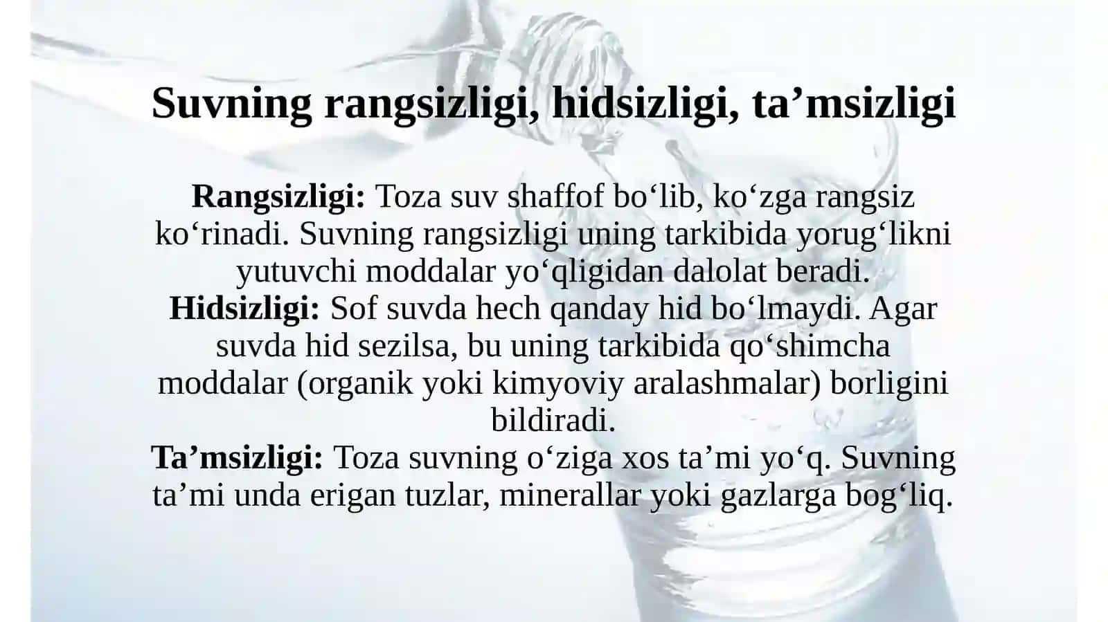 Suvning tabiiy, kimyoviy va biologik xususiyatlari 3