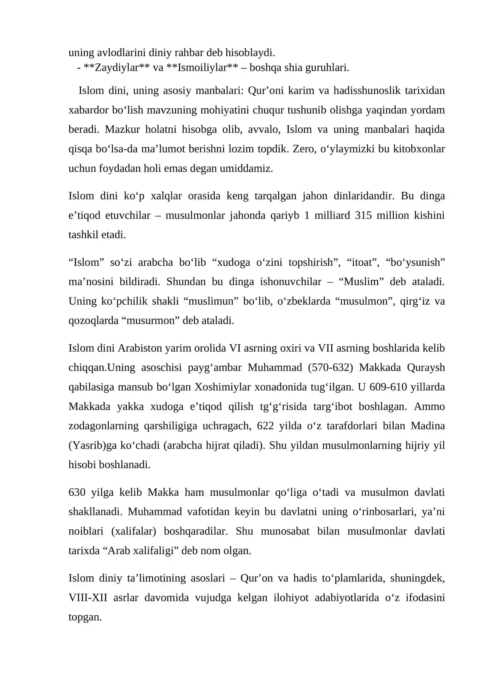 Islom dini manbalari, aqidaviy maktablari va ularning hozirgi davrdagi ahamiyat 3